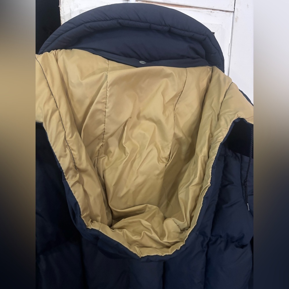 Cozy Struggle Gear Blue and Yellow Long Puffer Coat w/ Detachable Hood | Size M - Picture 5 of 11